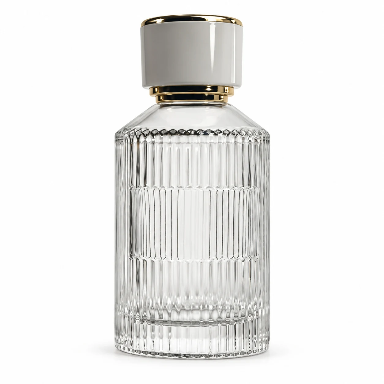 زجاجة عطر أسطوانية بكتف زاوي وتحزيز