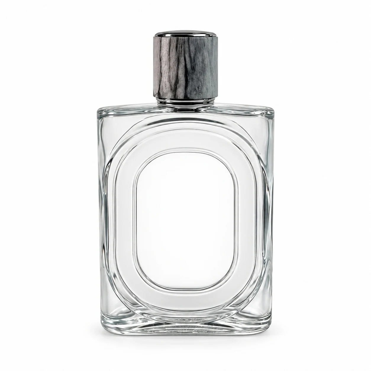 زجاجة عطر مستطيلة بلوحة بيضاوية