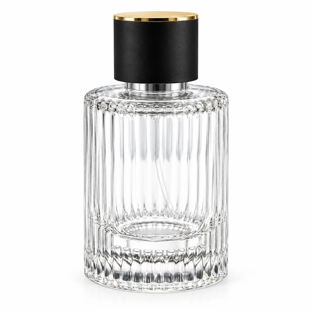 زجاجة عطر أسطوانية محززة بقدم منقوشة — B858